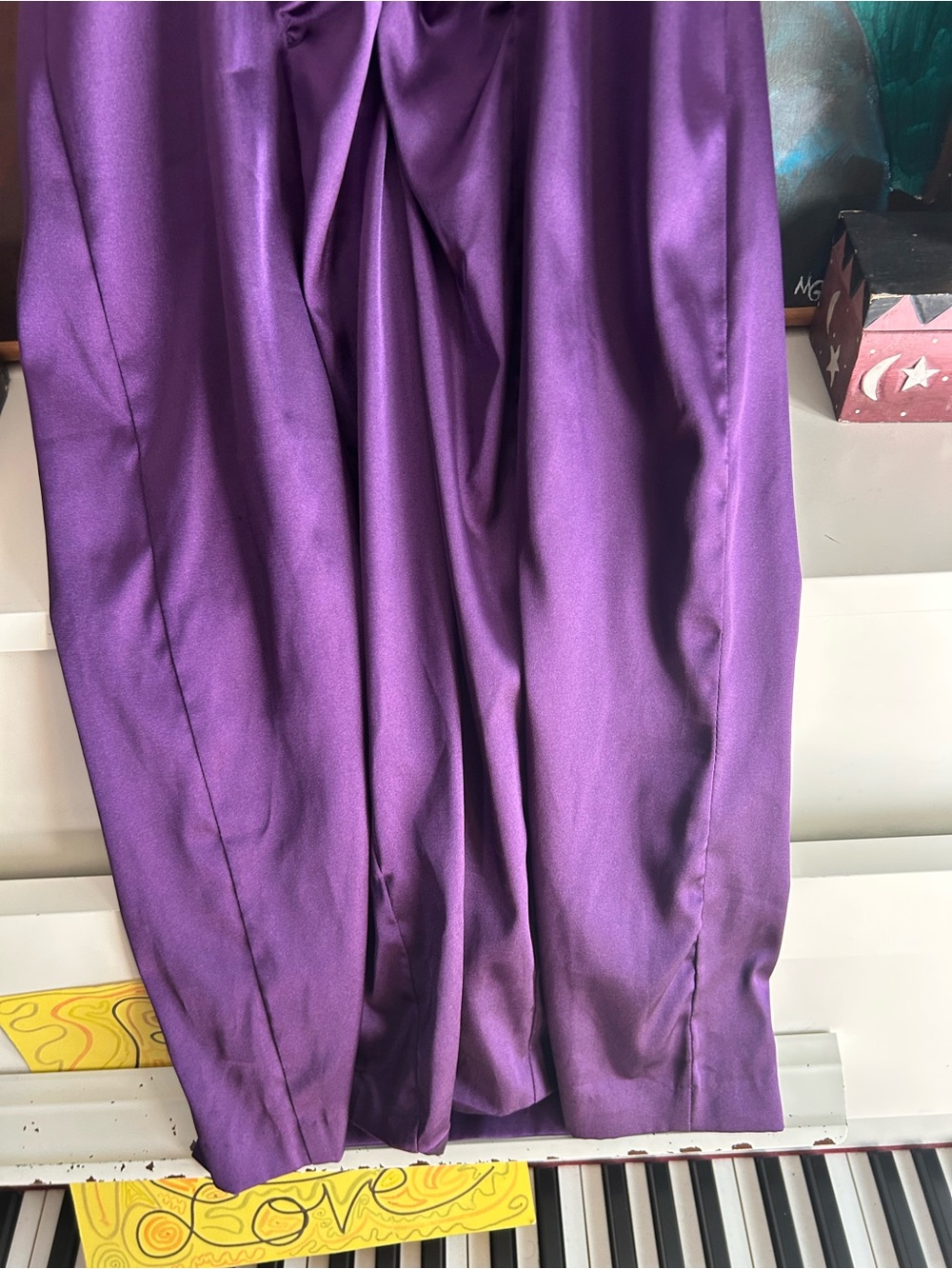 Le Chateau Purple Satin Ruched Cocktail Dress Women’s XS Sleeveless Midi Party - Picture 4 of 16